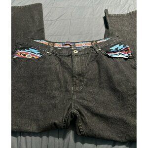 Nu Trendz Signature Collection Men’s Jeans 42x34 Black Denim Navajo Print Trim